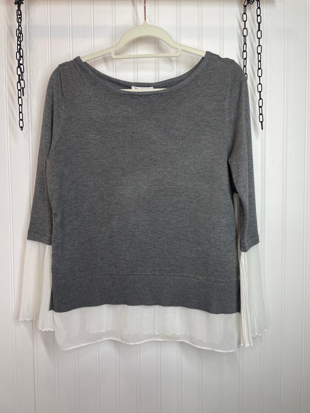 NWT Vila Milano Gray Layered Sweater Top Career Classic Pullover Womens Size S